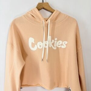 Cookies Crop Hoodie Peach Cut Off Streetwear Womens Large Graphic Logo